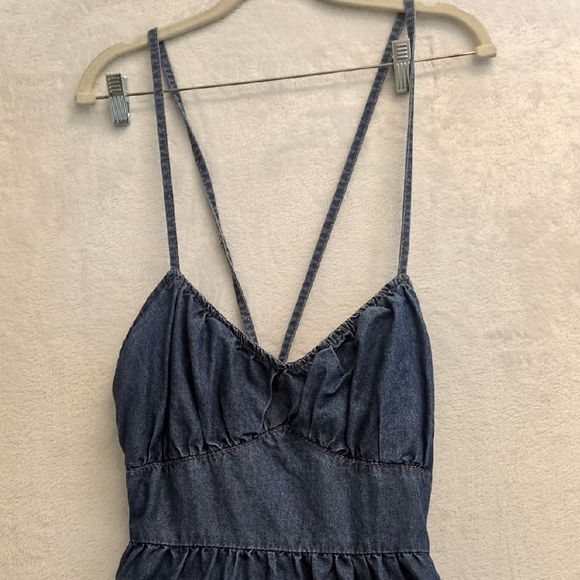 SHEIN Women's Tiered Denim Blue Strappy‎ Chic Mini Dress Size L - Picture 2 of 6